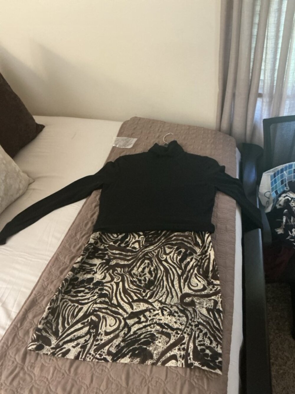 Black Turtleneck + Animal Print Skirt Set